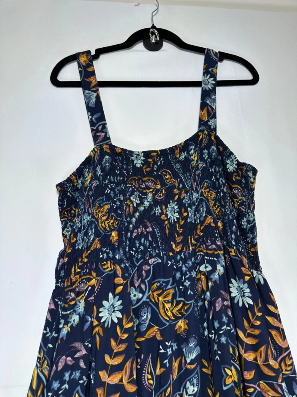 Reitmans Dark Floral Tiered Midi Dress Navy Boho Ruffle Hem Ruched XXL - Picture 9 of 10